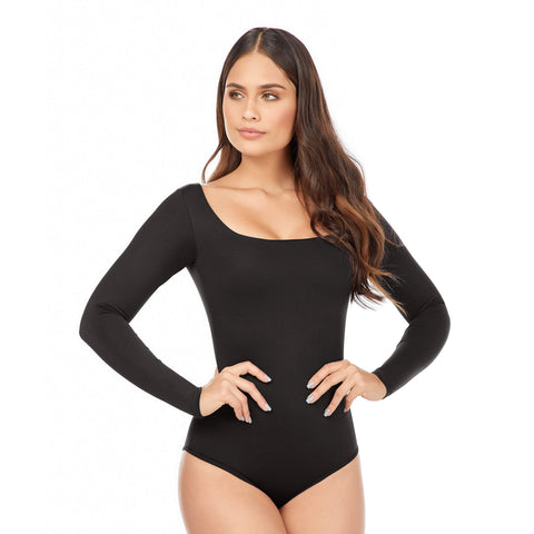 Bodysuit wide neckline, and long sleeves